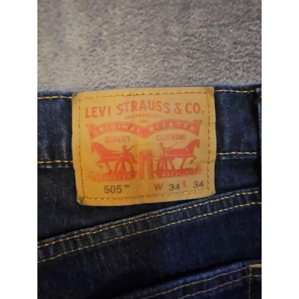 Levis 505 Regular Fit Jeans Mens 34x34 Dark Wash Straight Leg Denim Blue Pants - Picture 4 of 9